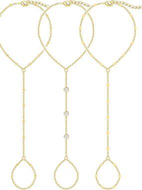 3PCS 14K Gold-Plated Hand Chain Bracelets for Women, Stack Bracelets Set Adjusta